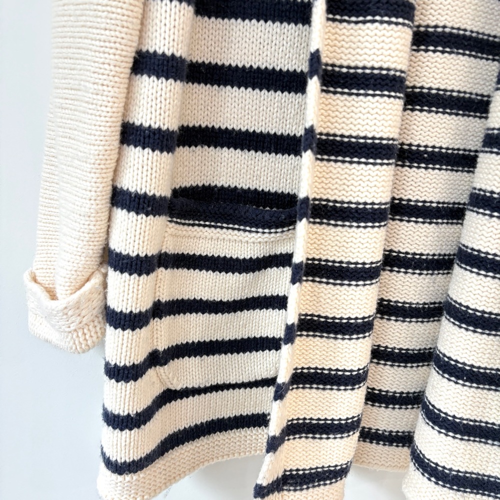 J. Crew Long Open Cardigan Sweater Navy Stripe Cotton Wool Blend Sz XS - Picture 6 of 12